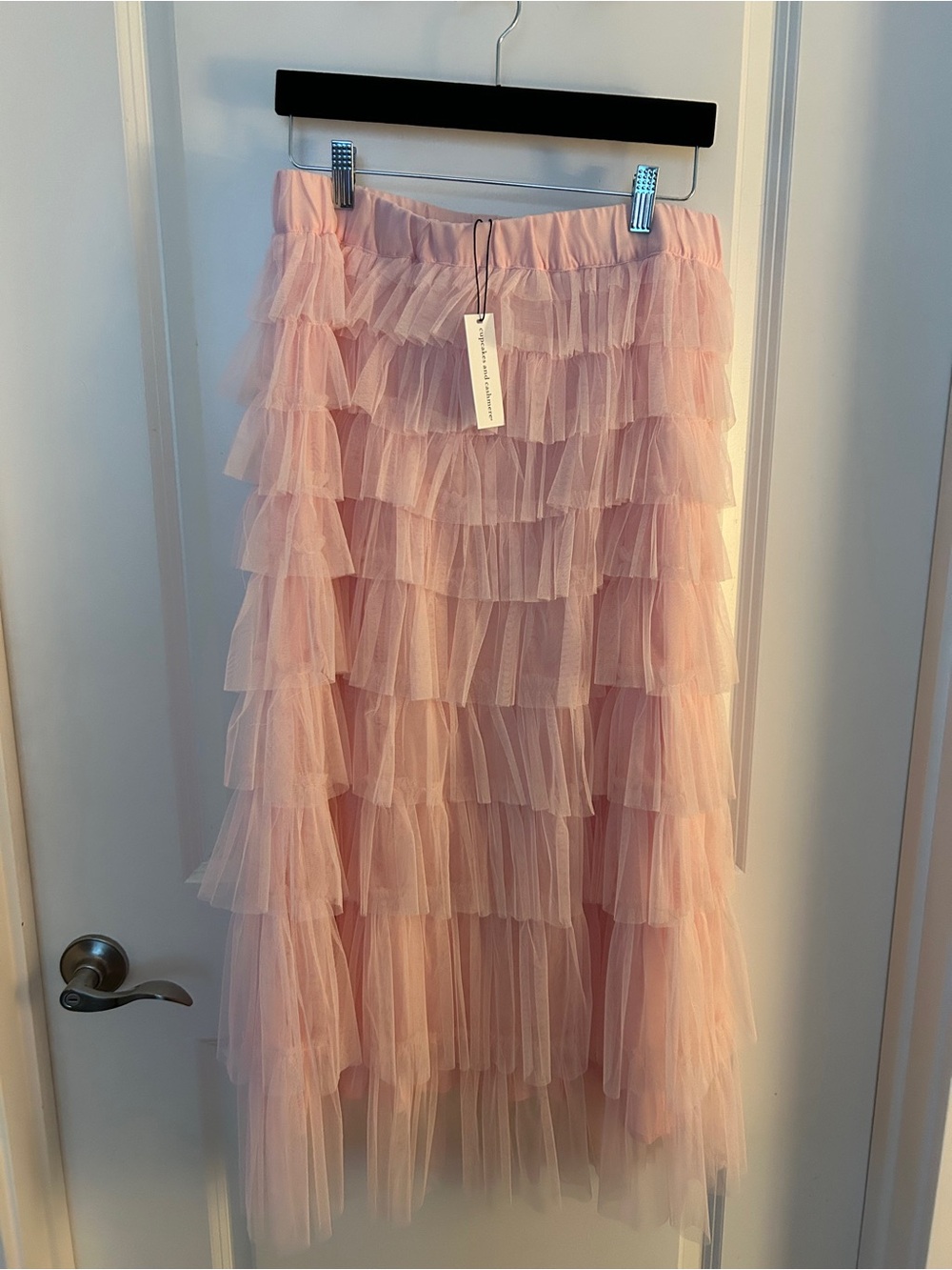 cupcakes & cashmere Blush Pink Layered Tulle Maxi Skirt
